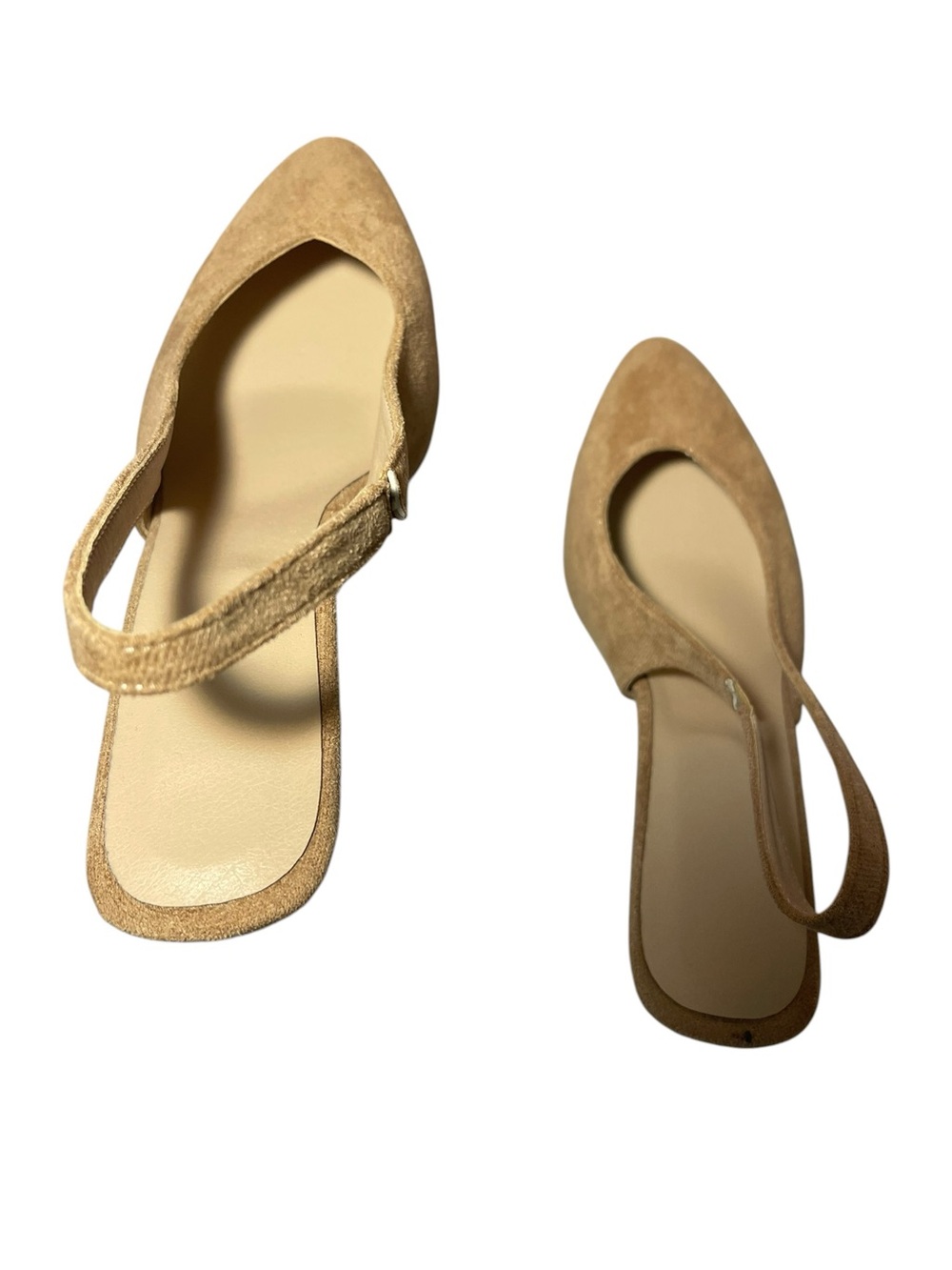 Neutral Suede Pointed-Toe Slingback Flats